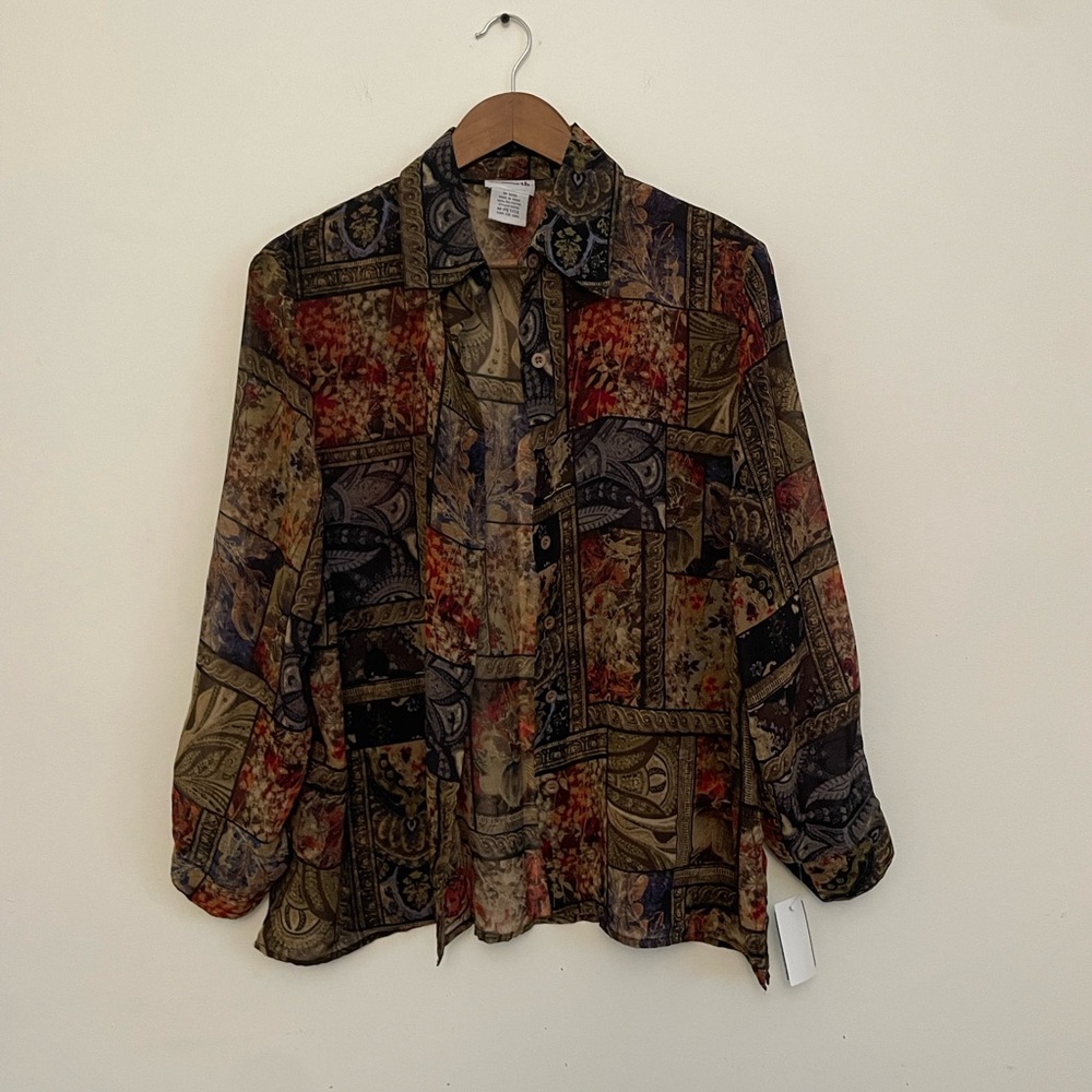 BonWorth Multicolor Patchwork Semi-Sheer Blouse